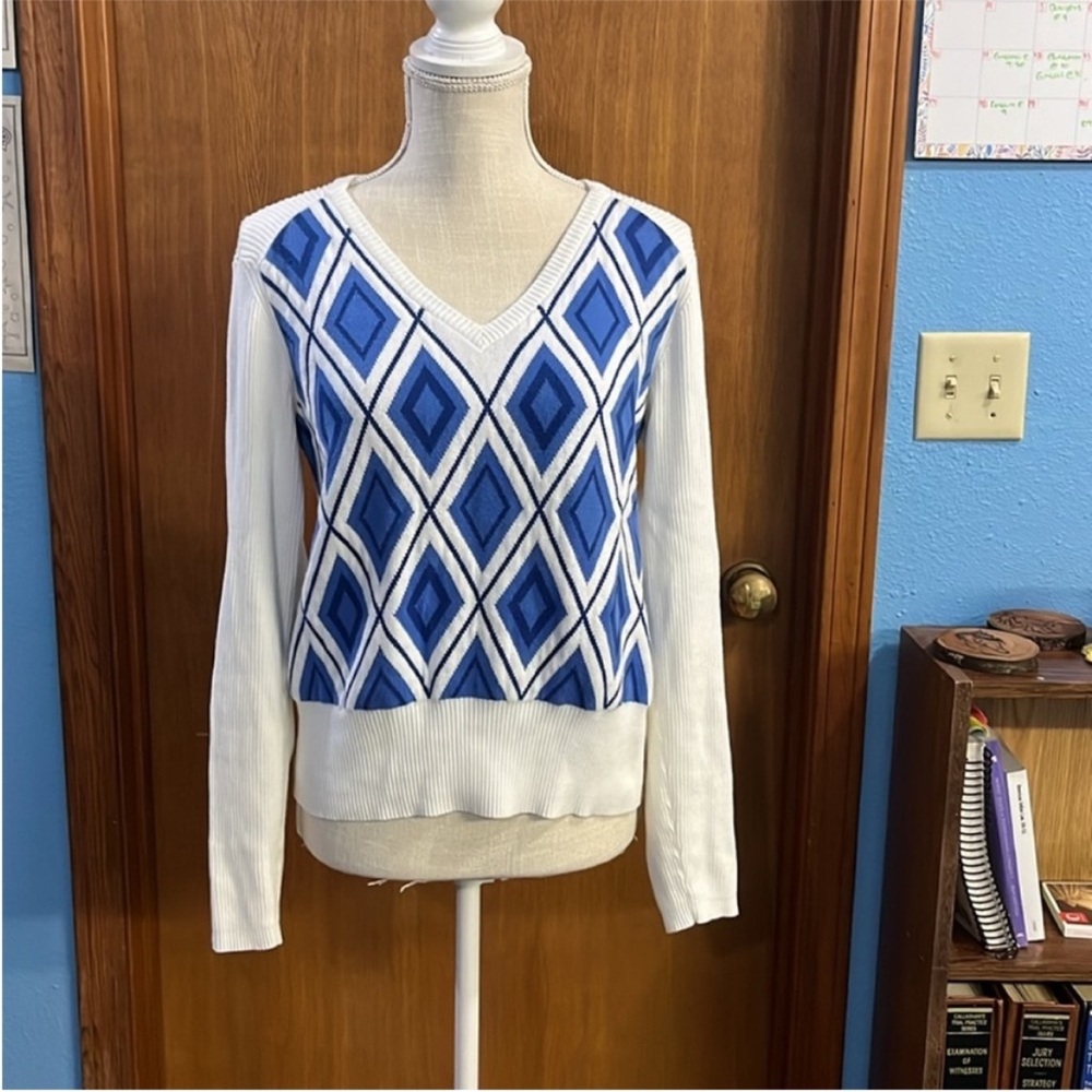 EUC L blue and white sweater Tommy hilfigure